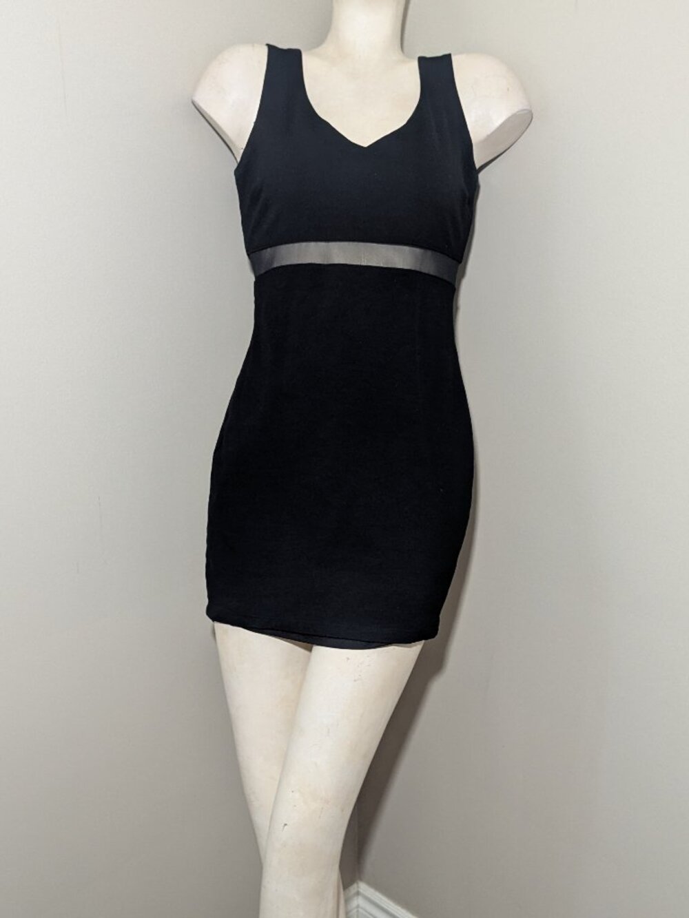 LuLu’s Black Bodycon Mini Dress Mesh Cutout L - Picture 2 of 6